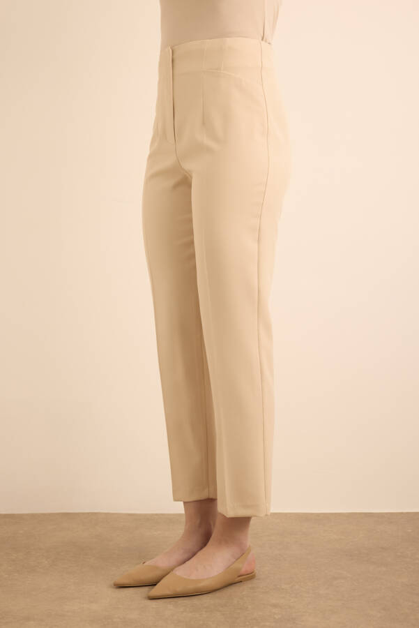 Ekru Önü Cep Detaylı Dokuma Pantolon - 4
