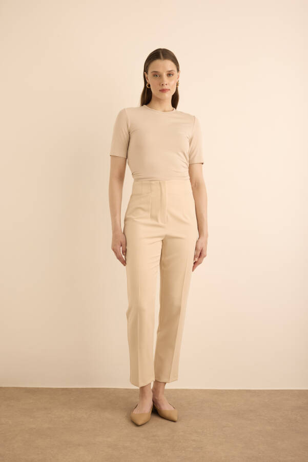 Ekru Önü Cep Detaylı Dokuma Pantolon - Aker