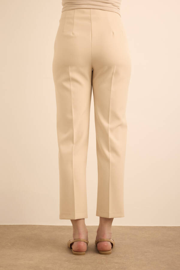 Ekru Önü Cep Detaylı Dokuma Pantolon - 5