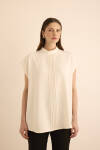 Ekru Önü Dikiş Detaylı Kolsuz Bluz - 4