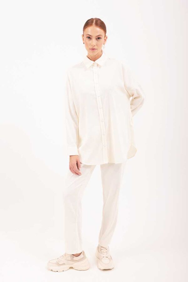 Ekru Beli Lastikli Pantolon - 1