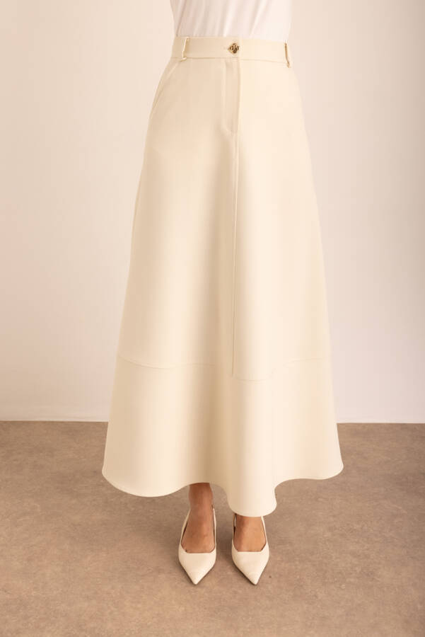 Ekru Parçalı Dokuma Spor Etek - Aker