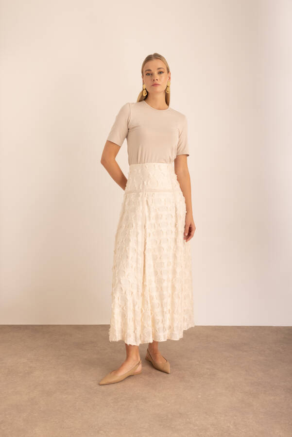 Ekru Parçalı Garnili Astarlı Etek - Aker (1)