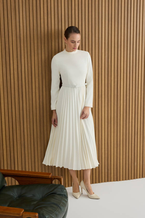 Ekru Piliseli Elbise - 1