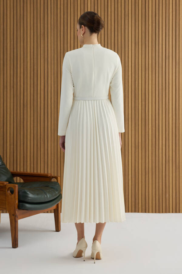 Ekru Piliseli Elbise - 6