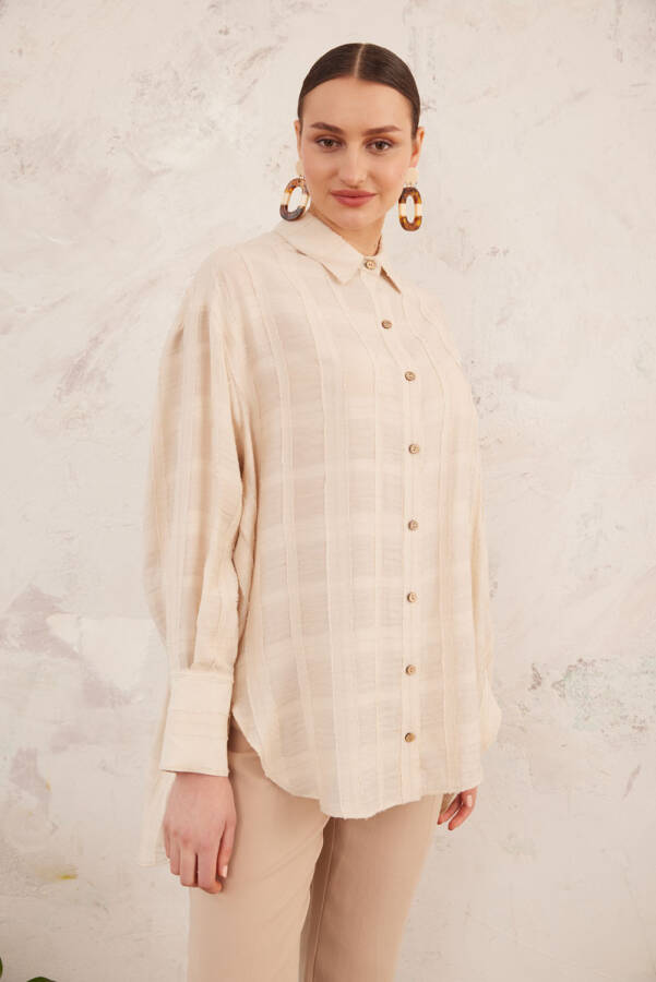 Ekru Rahat Kesim Dokulu Tunik - 1