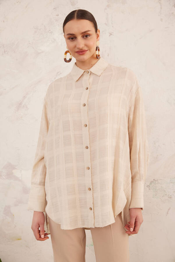 Ekru Rahat Kesim Dokulu Tunik - 2