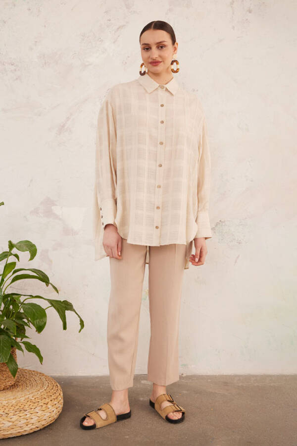 Ekru Rahat Kesim Dokulu Tunik - 5