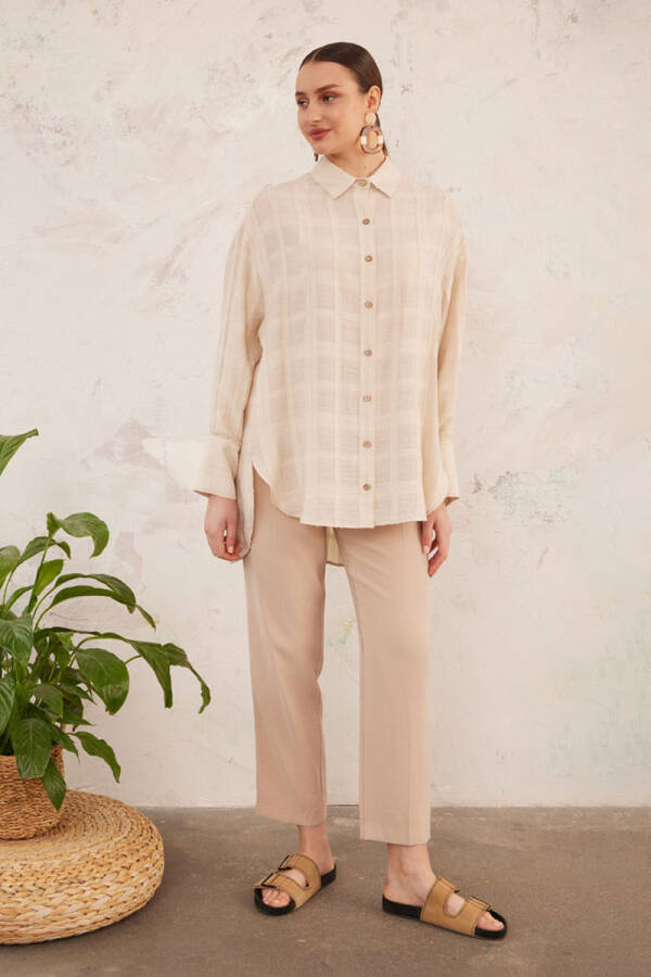 Ekru Rahat Kesim Dokulu Tunik - 6