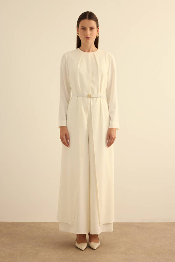 Ekru Seyyar Kemerli Detaylı Tulum - Aker (1)