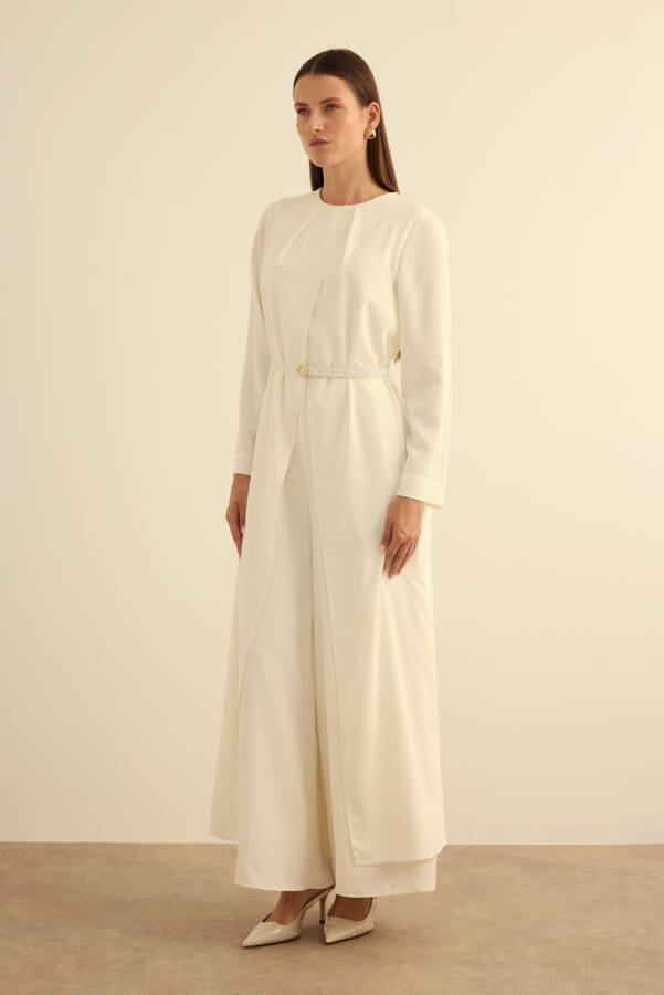 Ekru Seyyar Kemerli Detaylı Tulum - 4