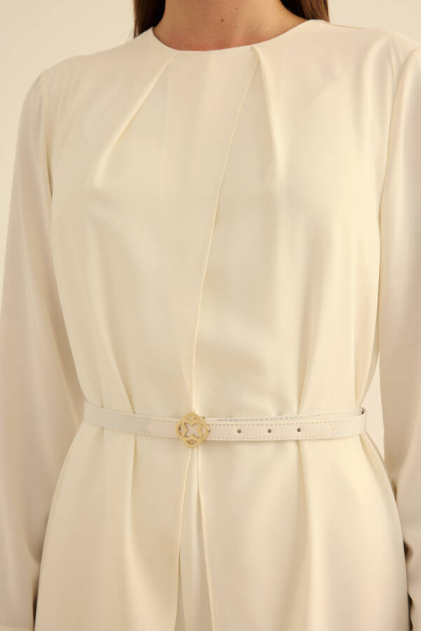 Ekru Seyyar Kemerli Detaylı Tulum - 5