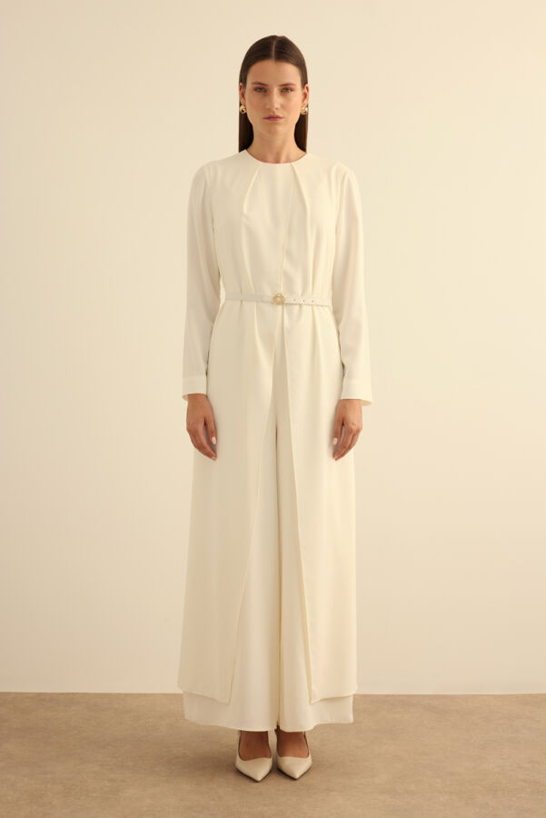 Ekru Seyyar Kemerli Detaylı Tulum - Aker (1)