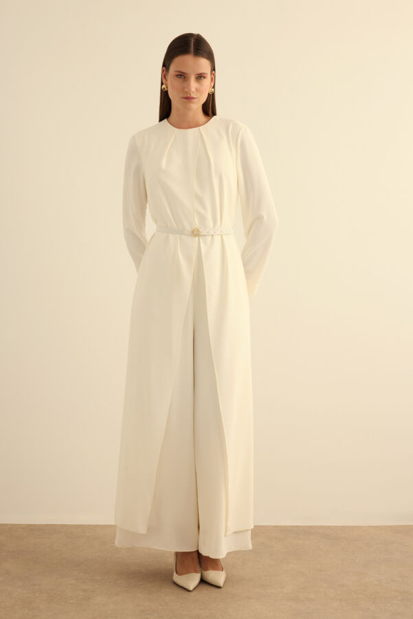 Ekru Seyyar Kemerli Detaylı Tulum - 3