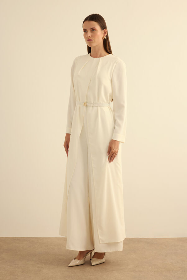 Ekru Seyyar Kemerli Detaylı Tulum - 4