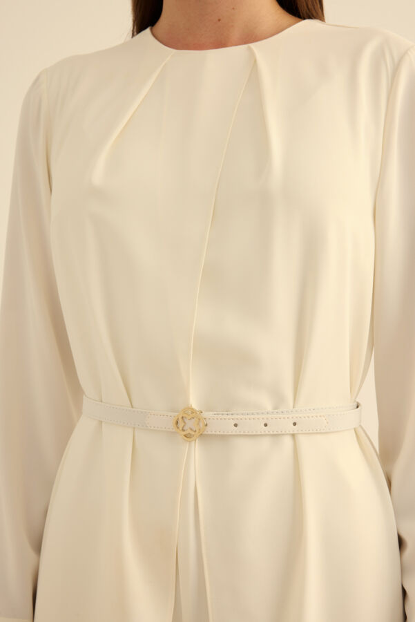 Ekru Seyyar Kemerli Detaylı Tulum - 5