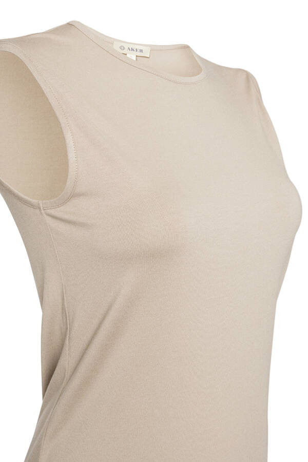 Ekru Sıfır Kollu Bisiklet Yaka Body - Aker (1)