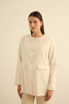 Ekru Sıfır Yaka Metal Düğmeli Şık Ceket - 4