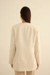 Ekru Sıfır Yaka Metal Düğmeli Şık Ceket - 7
