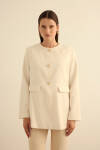Ekru Sıfır Yaka Metal Düğmeli Şık Ceket - 1