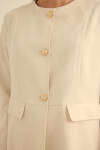 Ekru Sıfır Yaka Metal Düğmeli Şık Ceket - 6
