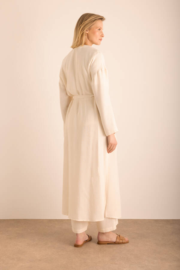 Ekru Viscon Cotton Yandan Bağlamalı Sabahlık - 7