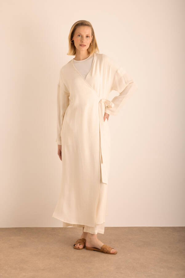 Ekru Viscon Cotton , Yandan Bağlamalı Sabahlık - 2