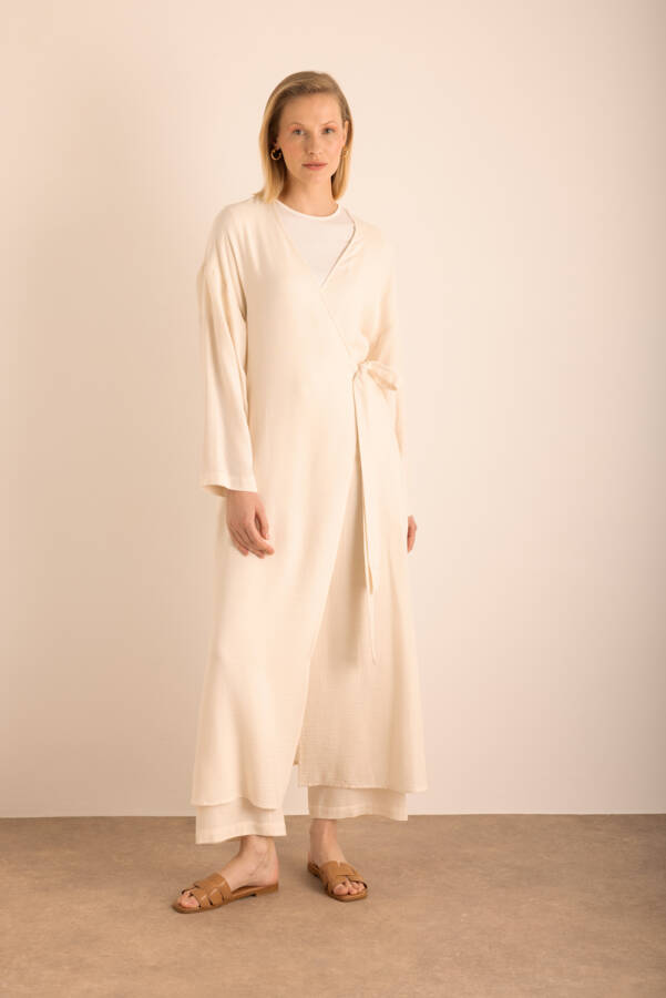 Ekru Viscon Cotton , Yandan Bağlamalı Sabahlık - 3