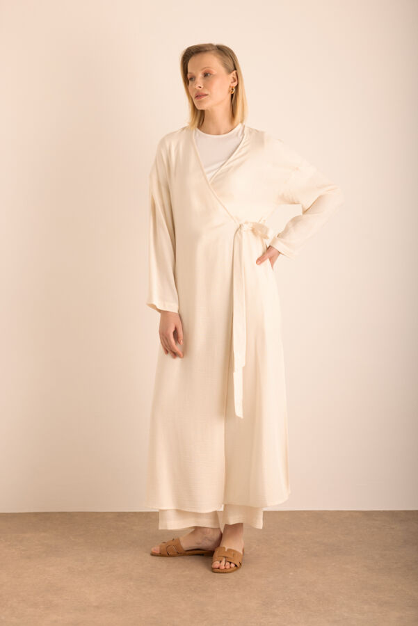 Ekru Viscon Cotton , Yandan Bağlamalı Sabahlık - 5