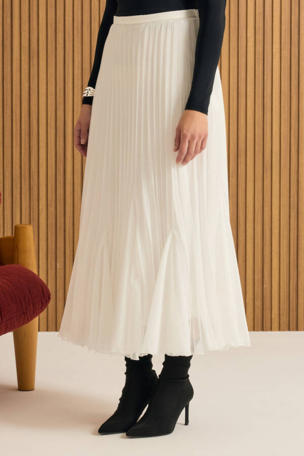 Ekru Volanlı Pilise Etek - 3