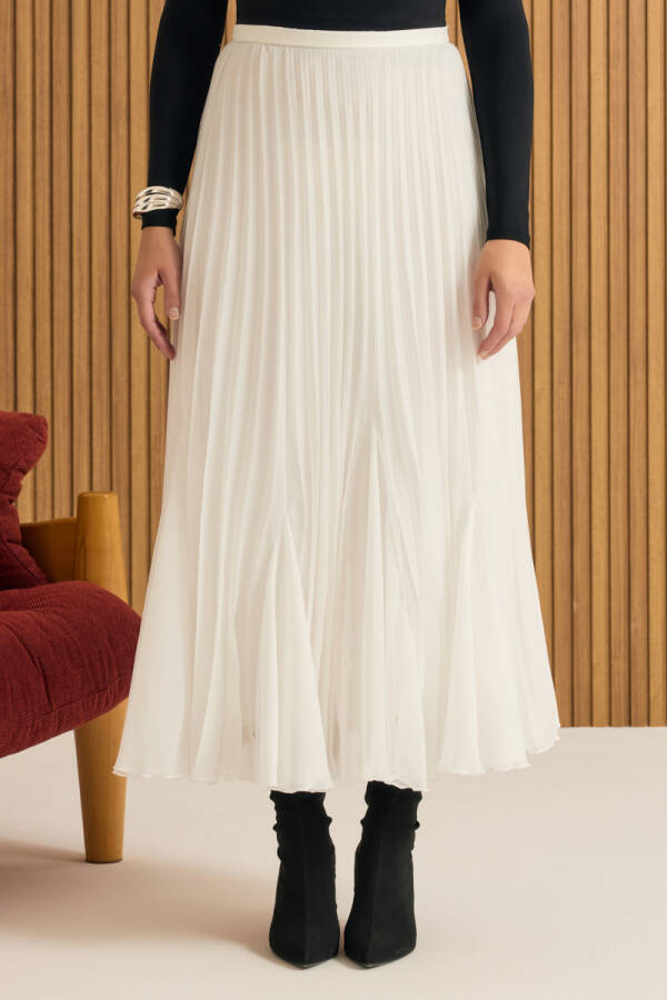 Ekru Volanlı Pilise Etek - Aker (1)