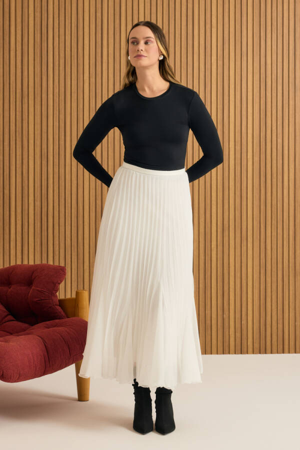 Ekru Volanlı Pilise Etek - Aker