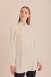 Ekru Yakası Asimetrik , Metal Düğme Detaylı Dokuma Tunik - 2