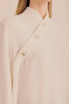 Ekru Yakası Asimetrik , Metal Düğme Detaylı Dokuma Tunik - 3