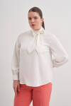 Ekru Yakası Bağlama Detaylı Klasik Bluz - 1