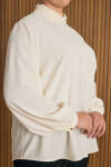 Ekru Yakası Büzgü Detaylı Bluz - 4