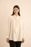 Ekru Yakası Fular Detaylı Dokuma Bluz - 3