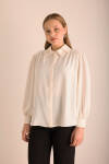 Ekru Yakası İşleme Detaylı Dokuma Gömlek 