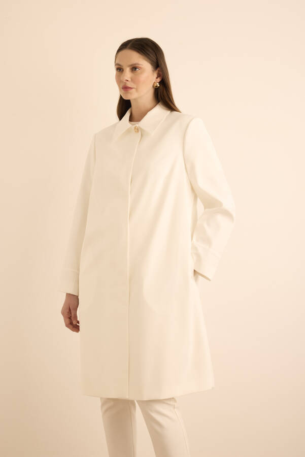 Ekru Yakası Taşlı Düğmeli Kap - Aker (1)