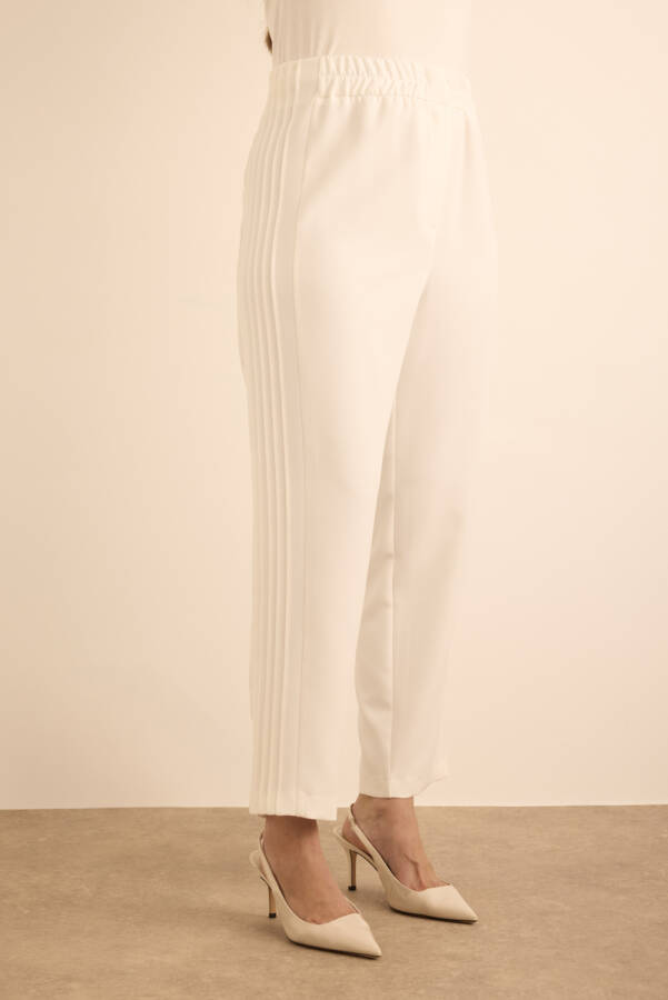 Ekru Yanları Dikiş Detaylı Dokuma Pantolon - 3