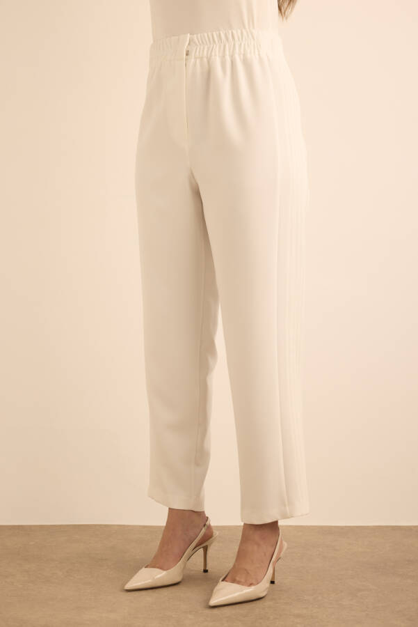 Ekru Yanları Dikiş Detaylı Dokuma Pantolon - 4