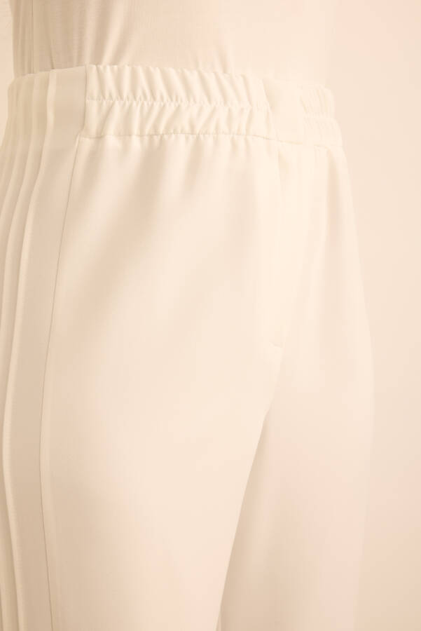 Ekru Yanları Dikiş Detaylı Dokuma Pantolon - 5
