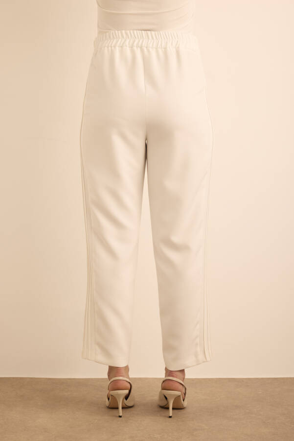 Ekru Yanları Dikiş Detaylı Dokuma Pantolon - 6