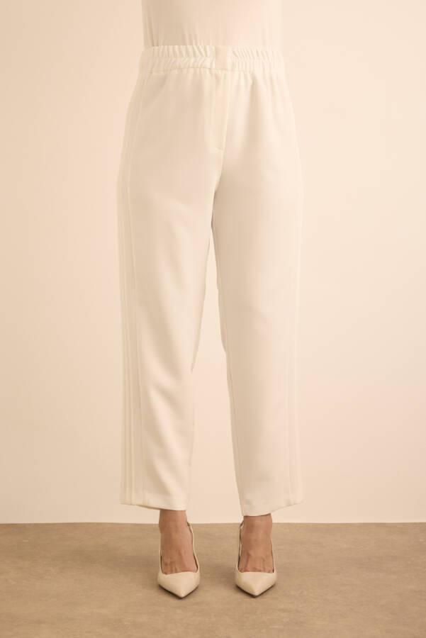 Ekru Yanları Dikiş Detaylı Dokuma Pantolon - 2