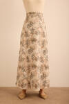 Ekru Yaprak Desenli Keten Etek - 2