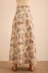 Ekru Yaprak Desenli Keten Etek - 6