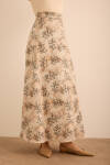 Ekru Yaprak Desenli Keten Etek - 3