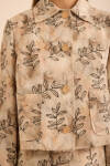Ekru Yaprak Desenli Keten Kısa Ceket - 5