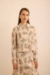 Ekru Yaprak Desenli Keten Kısa Ceket - 3