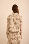 Ekru Yaprak Desenli Keten Kısa Ceket - 6